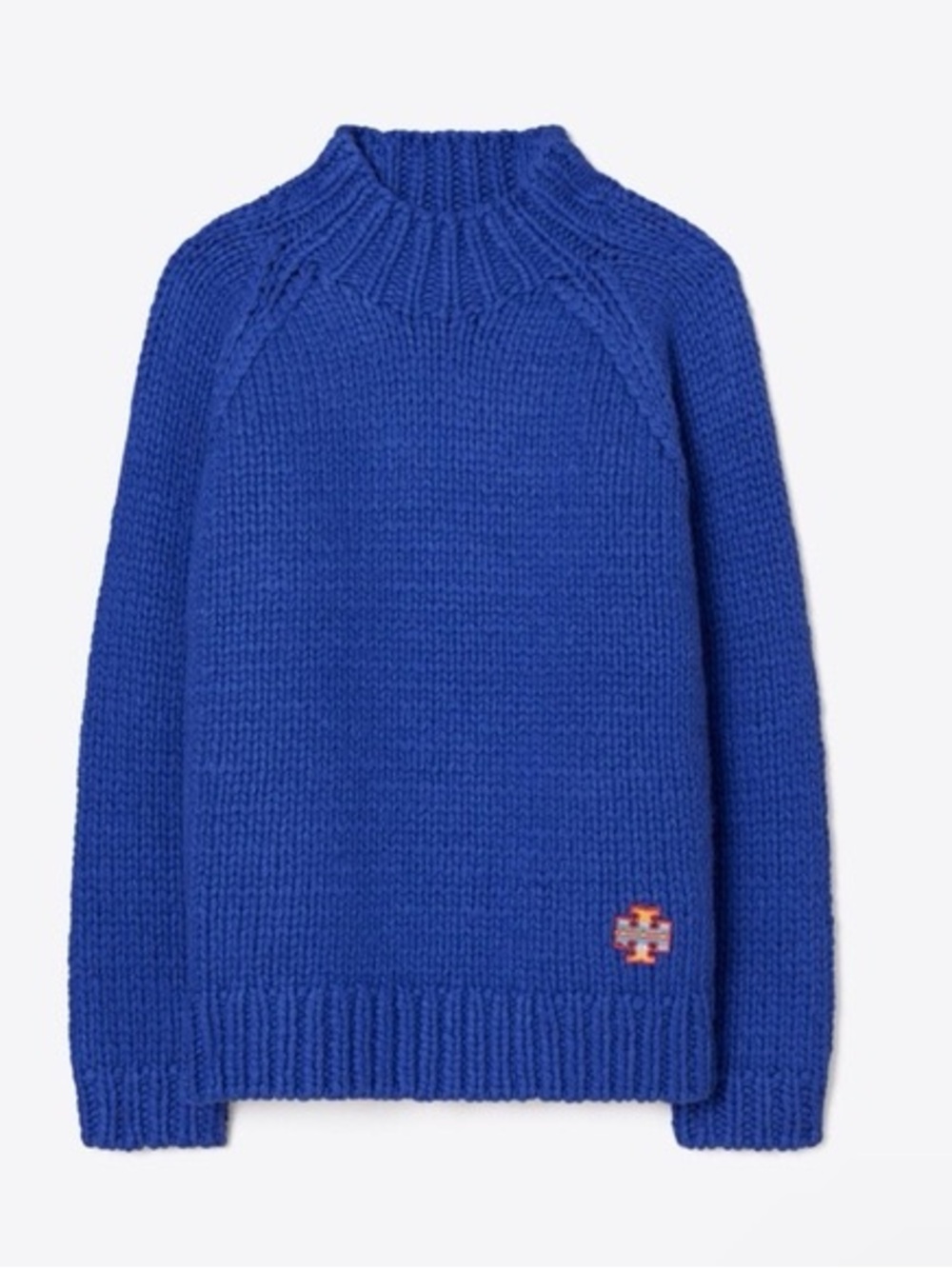 Tory Burch Sport Mockneck Heavyweight Chunky Knit cotton wool cobalt blue small